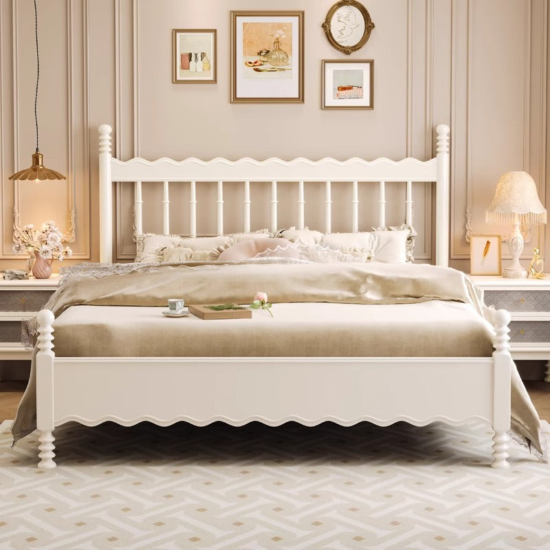 Elegant White and Gold Sleigh Bed - Luxurious Solid Wood Design fcf-285