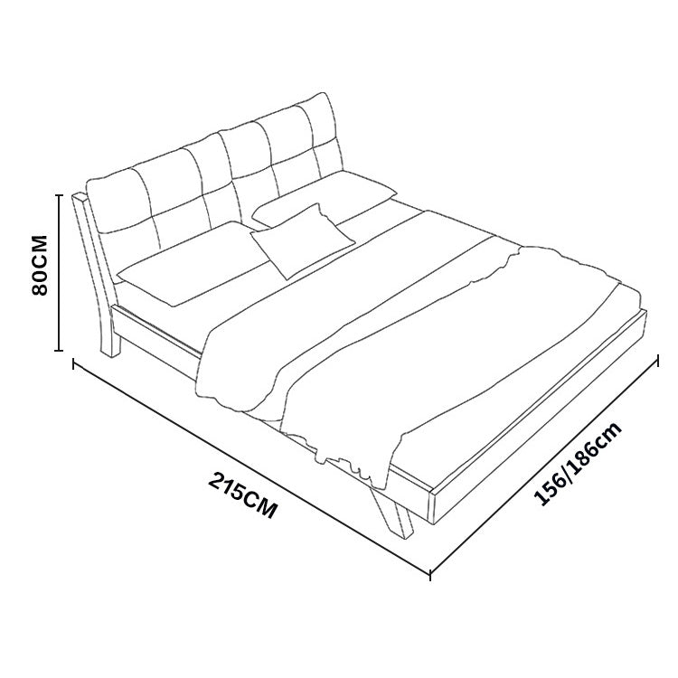 Elegant Beige Solid Wood Bed with Natural Pine & Durable Cotton-Linen Upholstery fcf-287