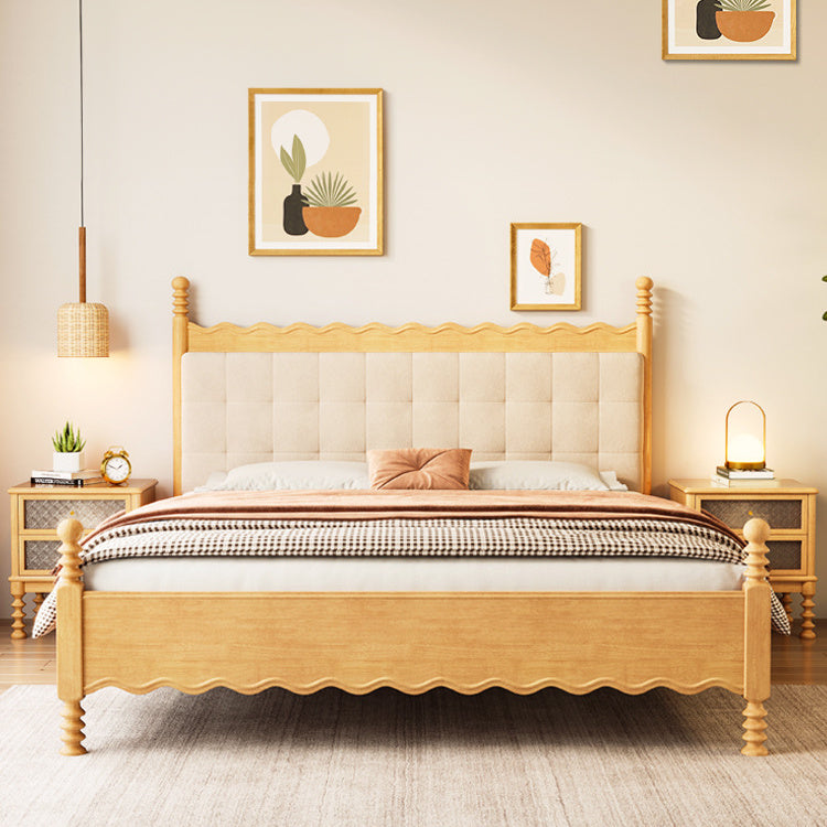 Elegant Solid Wood Bed in Natural Light Beige and Brown Finish fcf-290