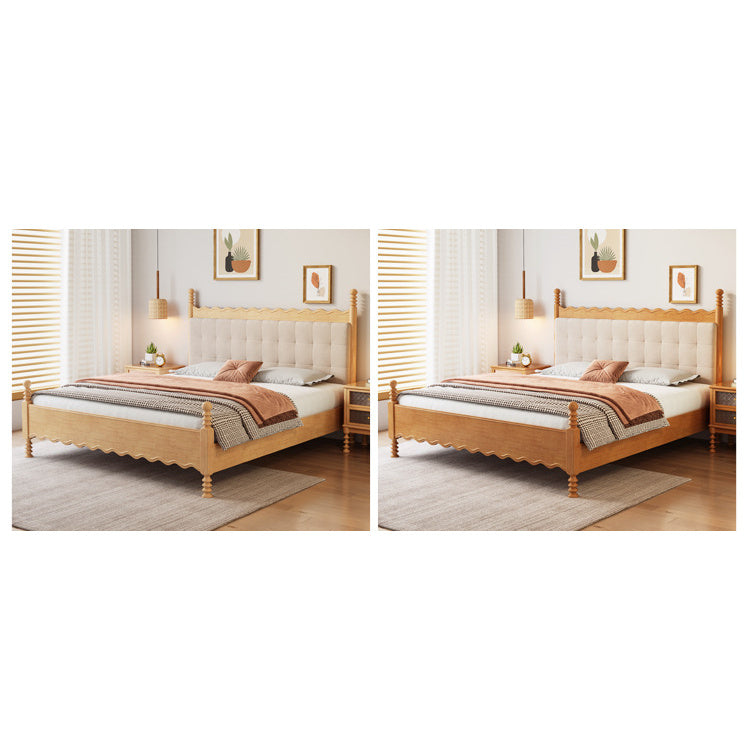 Elegant Solid Wood Bed in Natural Light Beige and Brown Finish fcf-290