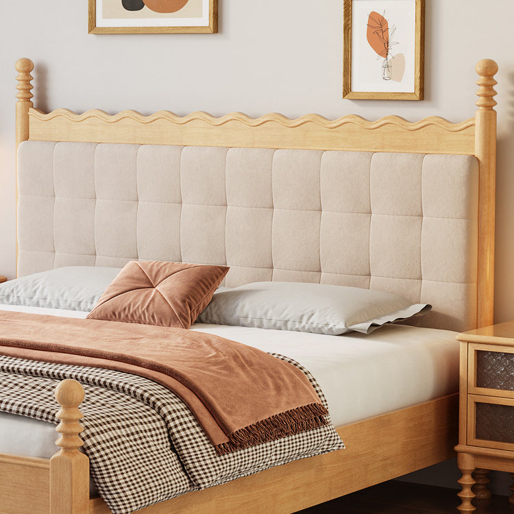 Elegant Solid Wood Bed in Natural Light Beige and Brown Finish fcf-290