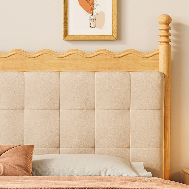 Elegant Solid Wood Bed in Natural Light Beige and Brown Finish fcf-290