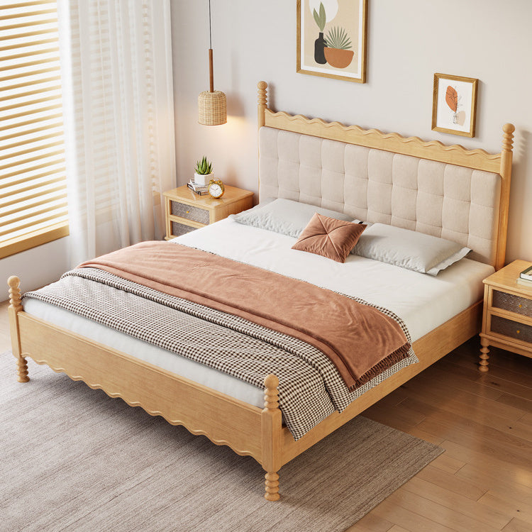 Elegant Solid Wood Bed in Natural Light Beige and Brown Finish fcf-290