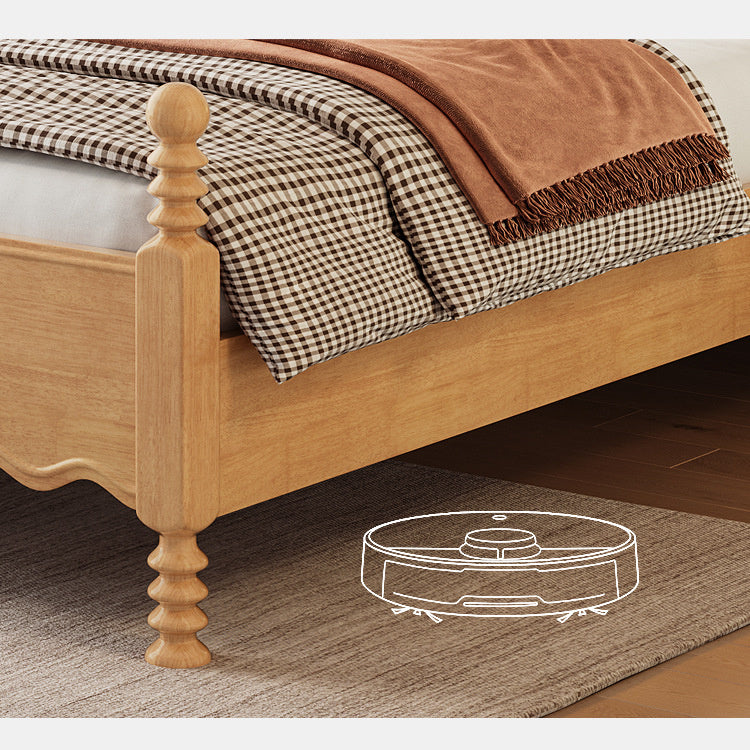 Elegant Solid Wood Bed in Natural Light Beige and Brown Finish fcf-290