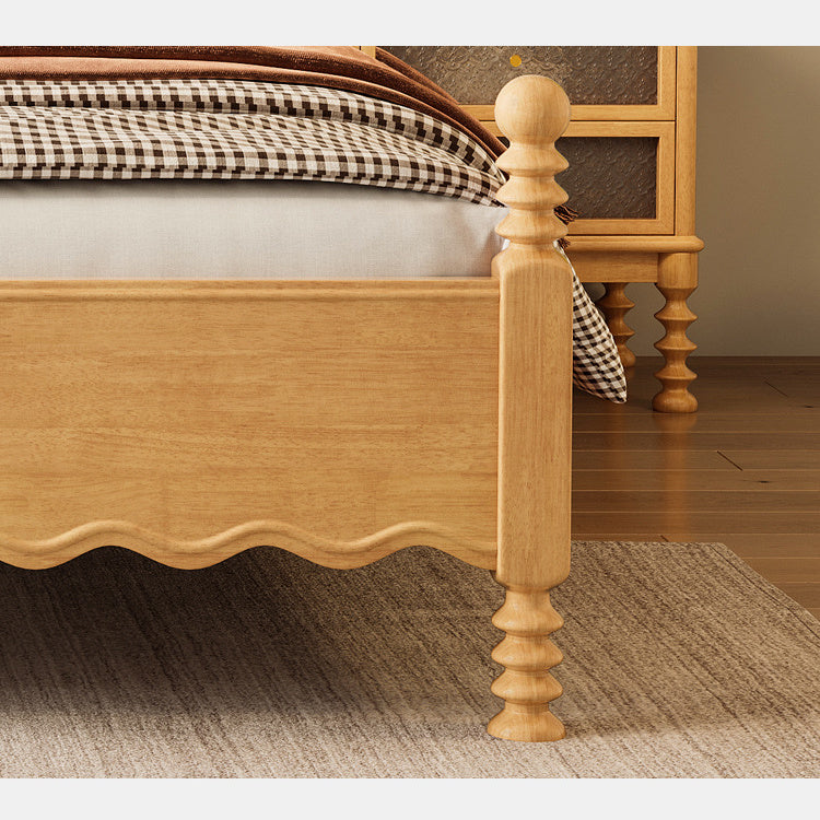 Elegant Solid Wood Bed in Natural Light Beige and Brown Finish fcf-290