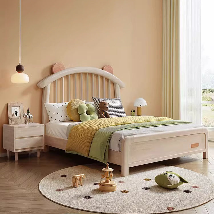 Elegant Dark Beige & White Solid Wood Bed - Modern Bedroom Essential fcf-292