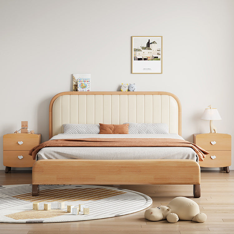 Elegant Beige Natural Rubber and Pine Wood Bed with Zelkova Accents and Faux Leather Upholstery fcf-293