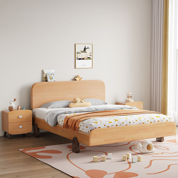 Elegant Beige Natural Rubber and Pine Wood Bed with Zelkova Accents and Faux Leather Upholstery fcf-293