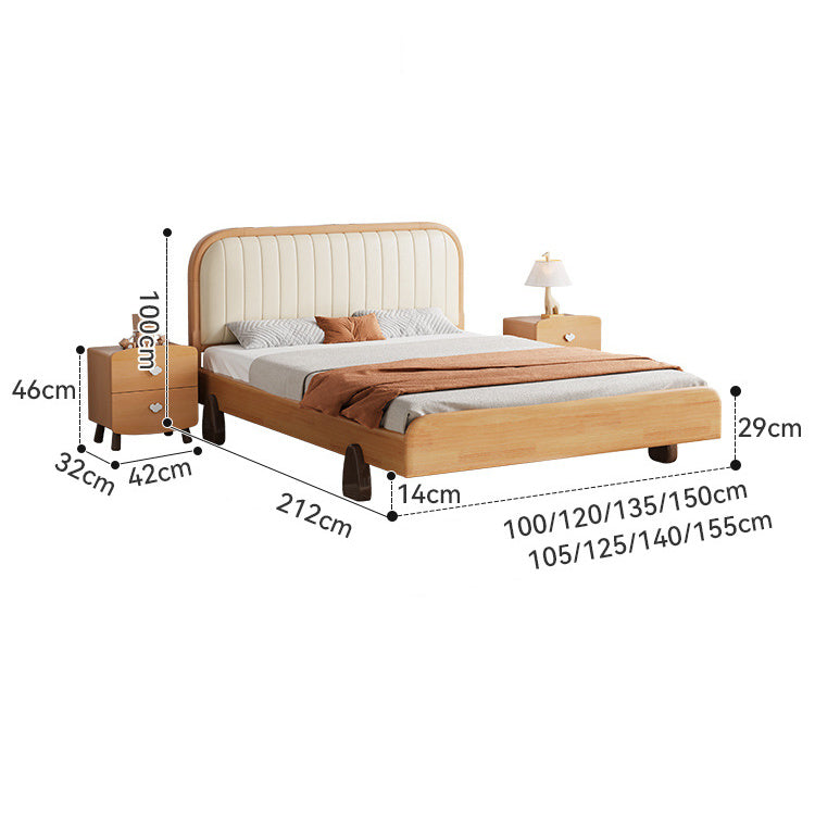 Elegant Beige Natural Rubber and Pine Wood Bed with Zelkova Accents and Faux Leather Upholstery fcf-293