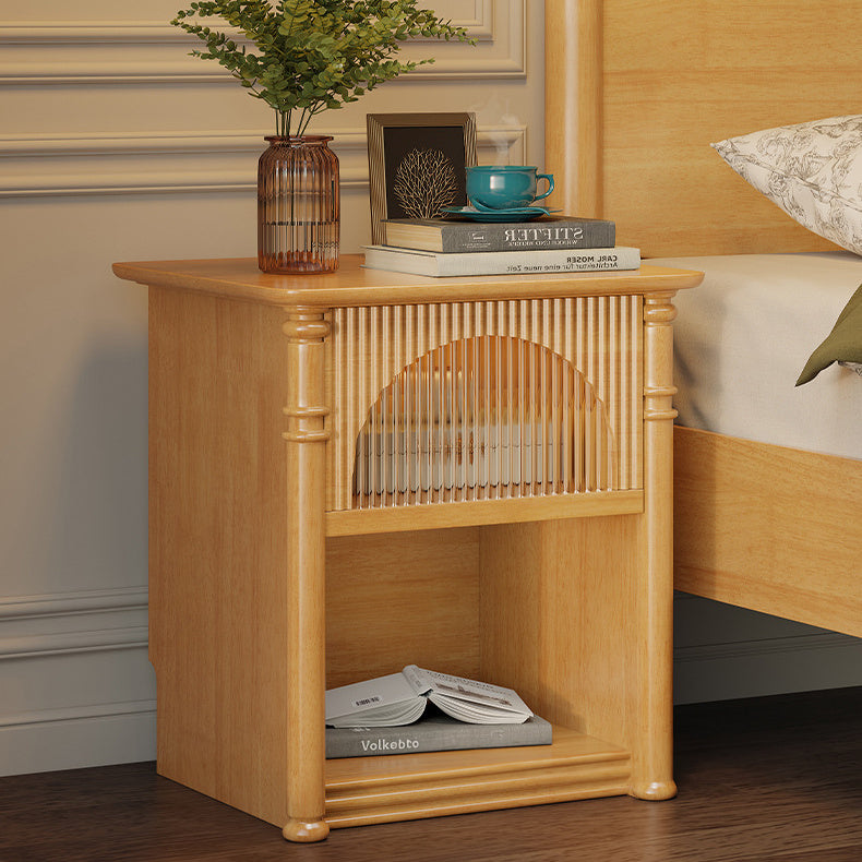 Stylish Bedside Cupboard - Natural Light Brown, White, Black | Premium Rubber & Pine Wood with Glass fcf-298