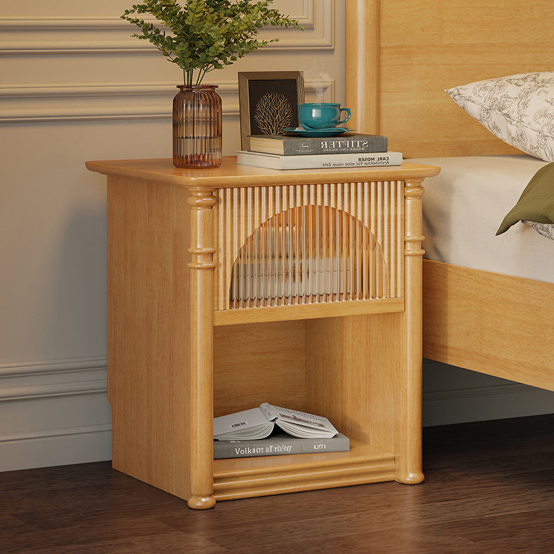 Stylish Bedside Cupboard - Natural Light Brown, White, Black | Premium Rubber & Pine Wood with Glass fcf-298