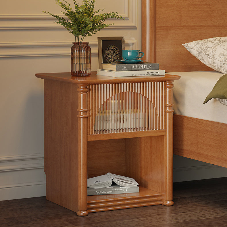 Stylish Bedside Cupboard - Natural Light Brown, White, Black | Premium Rubber & Pine Wood with Glass fcf-298