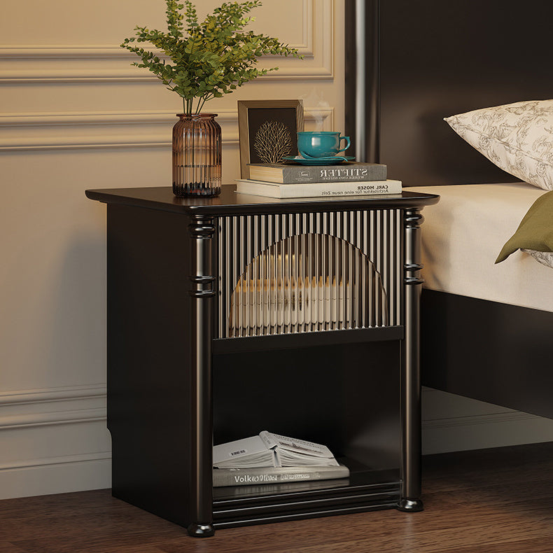 Stylish Bedside Cupboard - Natural Light Brown, White, Black | Premium Rubber & Pine Wood with Glass fcf-298