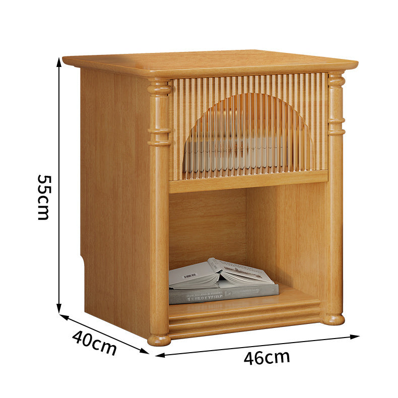 Stylish Bedside Cupboard - Natural Light Brown, White, Black | Premium Rubber & Pine Wood with Glass fcf-298