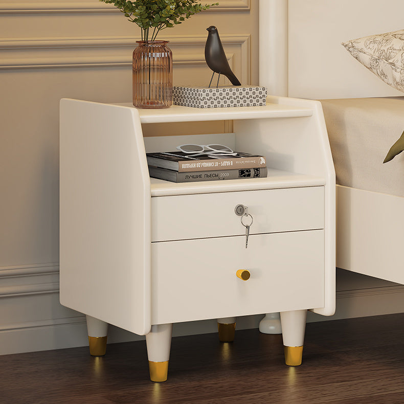 Elegant Bedside Cupboard in White & Light Brown with Durable Rubber Wood, Aluminum, and Stainless Steel Accents fcf-299