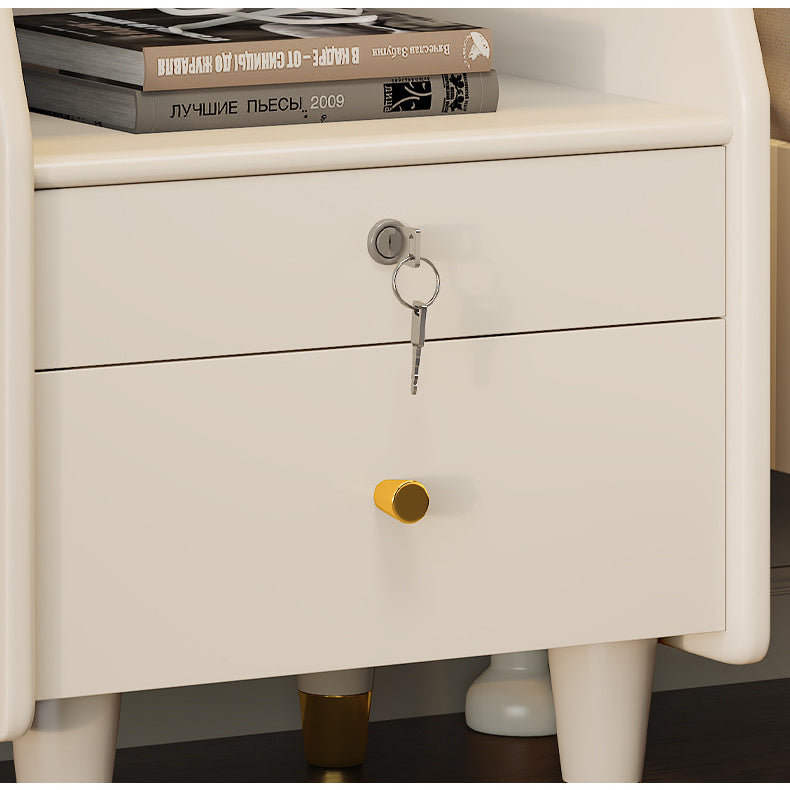 Elegant Bedside Cupboard in White & Light Brown with Durable Rubber Wood, Aluminum, and Stainless Steel Accents fcf-299