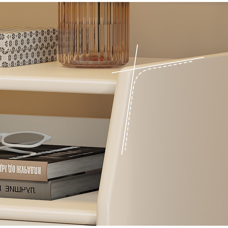 Elegant Bedside Cupboard in White & Light Brown with Durable Rubber Wood, Aluminum, and Stainless Steel Accents fcf-299