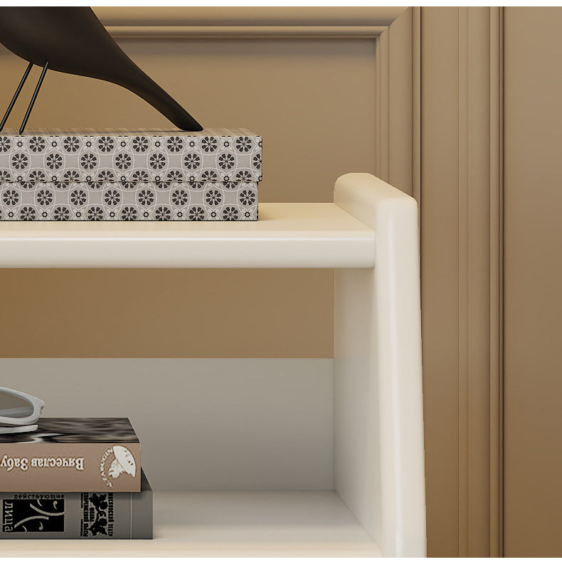 Elegant Bedside Cupboard in White & Light Brown with Durable Rubber Wood, Aluminum, and Stainless Steel Accents fcf-299