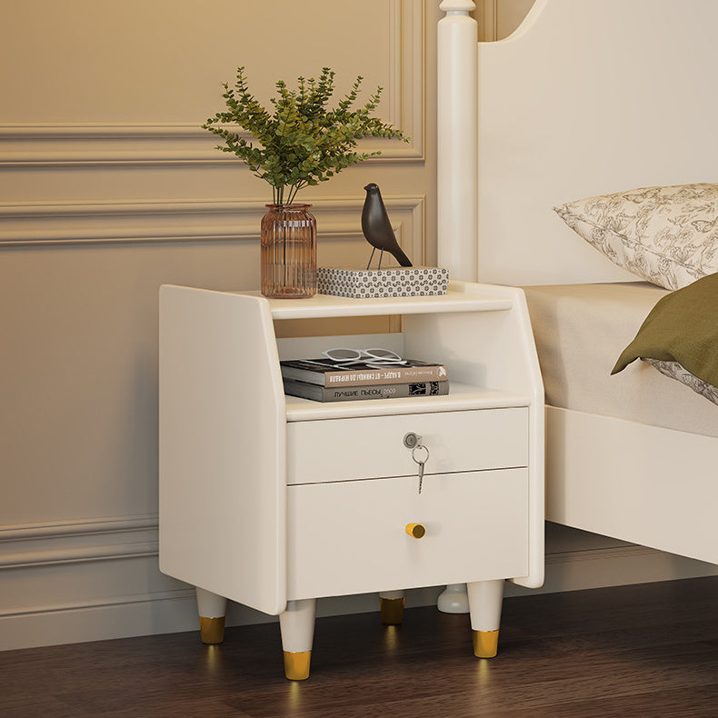 Elegant Bedside Cupboard in White & Light Brown with Durable Rubber Wood, Aluminum, and Stainless Steel Accents fcf-299