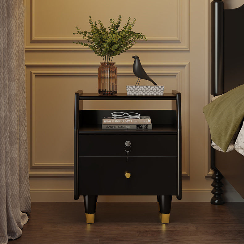 Elegant Bedside Cupboard in White & Light Brown with Durable Rubber Wood, Aluminum, and Stainless Steel Accents fcf-299