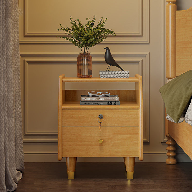 Elegant Bedside Cupboard in White & Light Brown with Durable Rubber Wood, Aluminum, and Stainless Steel Accents fcf-299