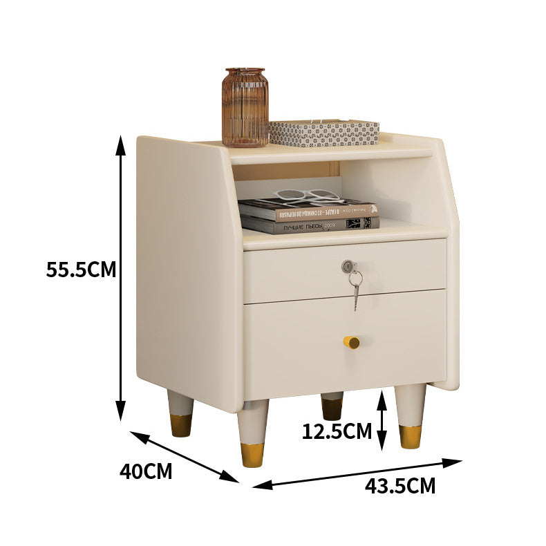 Elegant Bedside Cupboard in White & Light Brown with Durable Rubber Wood, Aluminum, and Stainless Steel Accents fcf-299