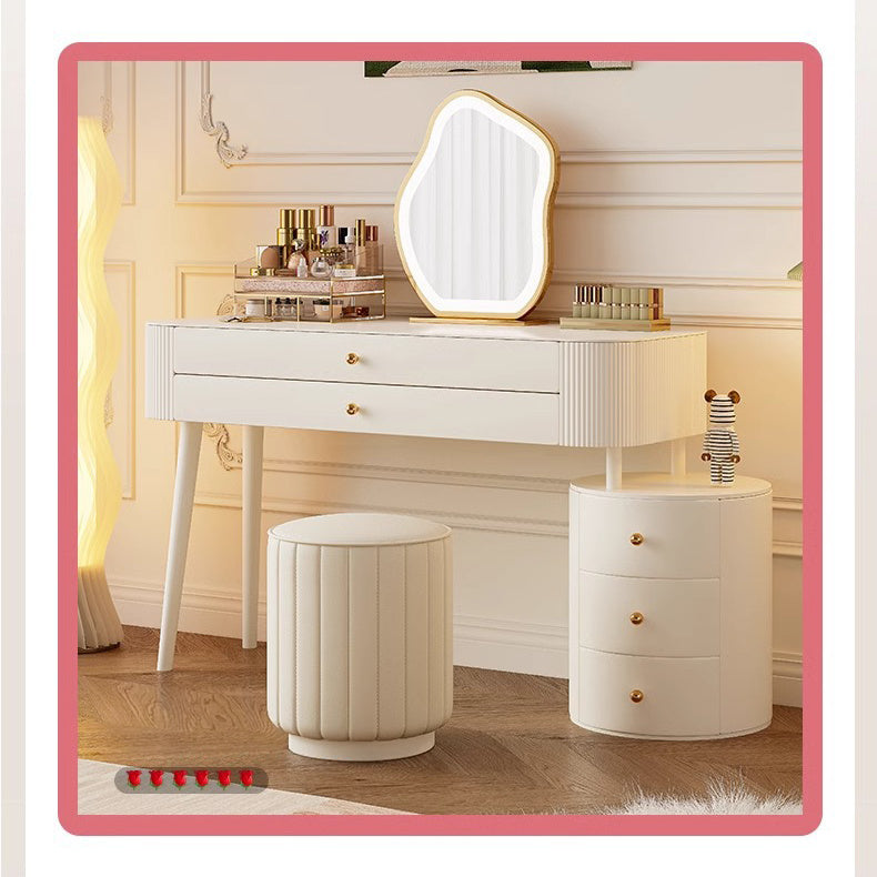 Elegant White Solid Wood Makeup Table with Chic Faux Leather Accents fcf-302