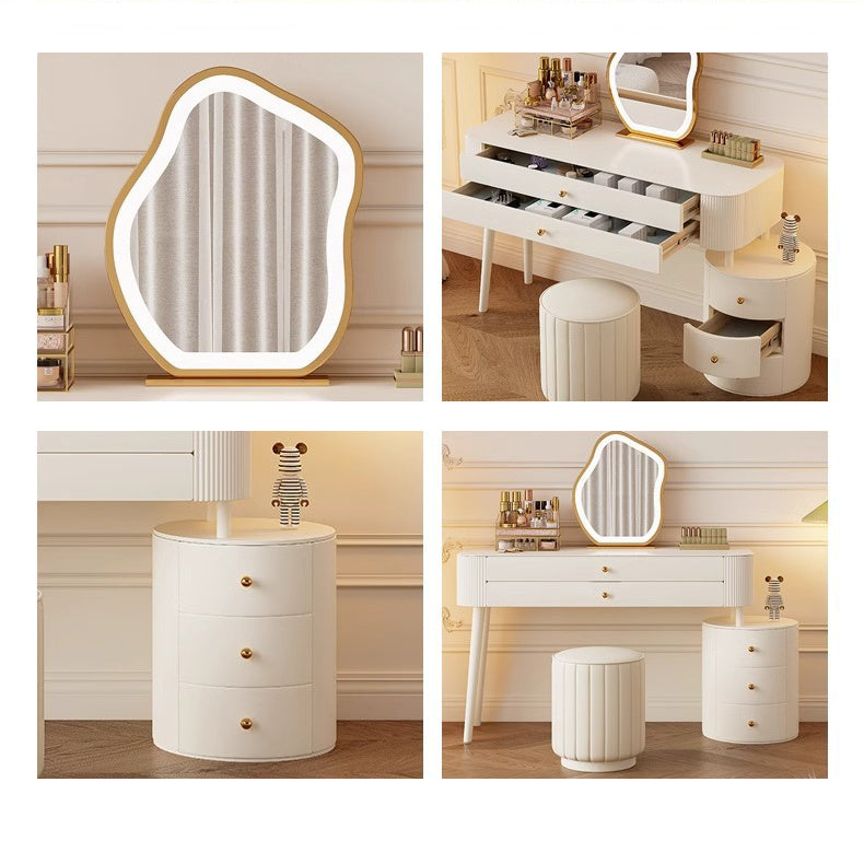 Elegant White Solid Wood Makeup Table with Chic Faux Leather Accents fcf-302