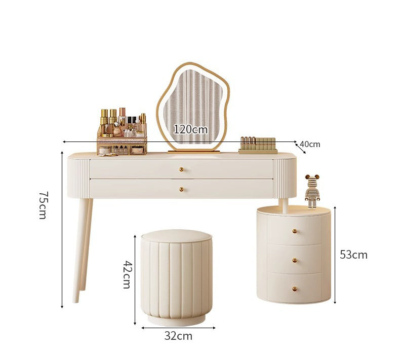 Elegant White Solid Wood Makeup Table with Chic Faux Leather Accents fcf-302