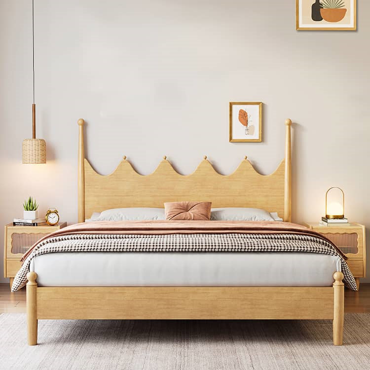 Stylish Natural Light Brown Rubber & Pine Solid Wood Bed Frame fcf-309