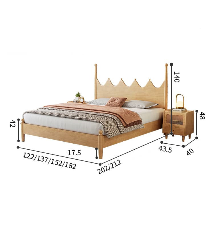 Stylish Natural Light Brown Rubber & Pine Solid Wood Bed Frame fcf-309