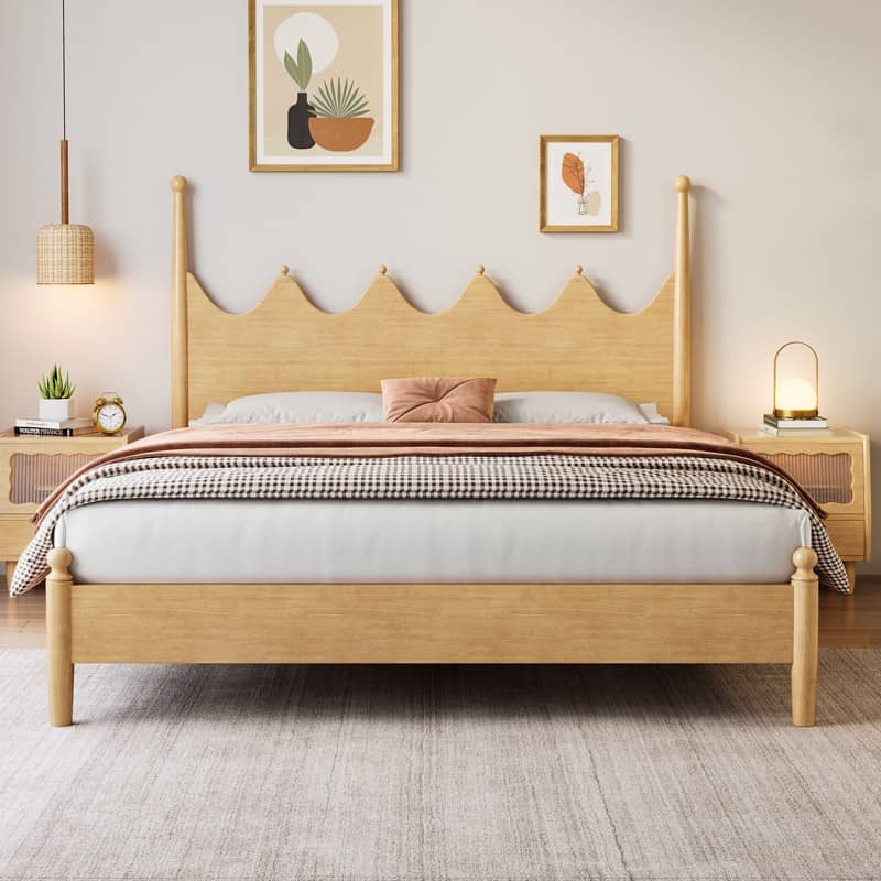 Stylish Natural Light Brown Rubber & Pine Solid Wood Bed Frame fcf-309