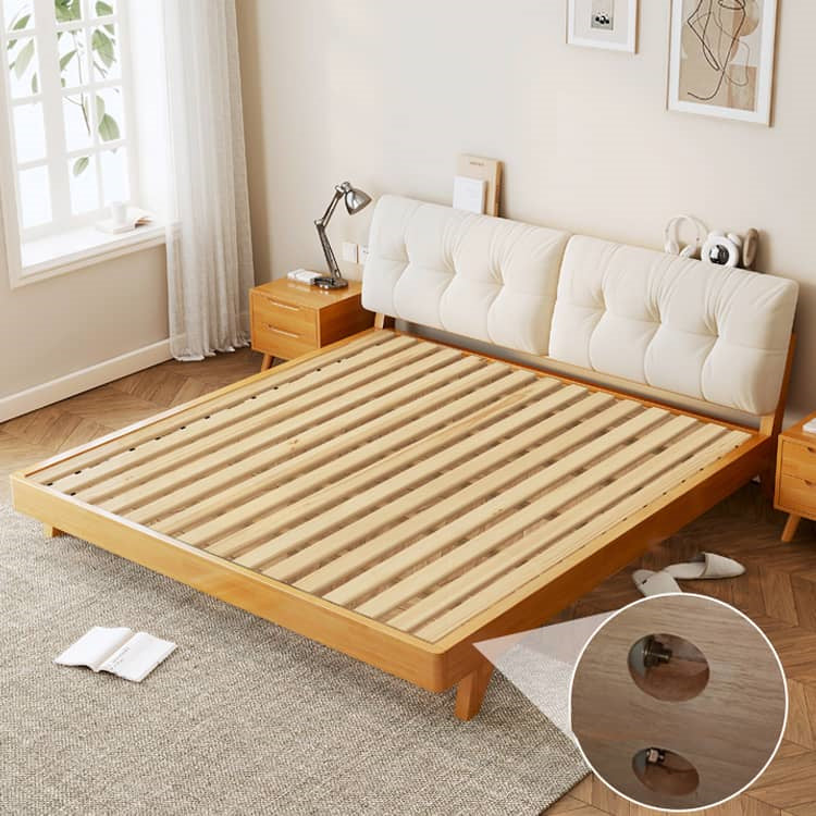 Elegant Solid Wood Bed Frame with Beige & Natural Brown Finish - Pine & Rubber Wood Construction fcf-313