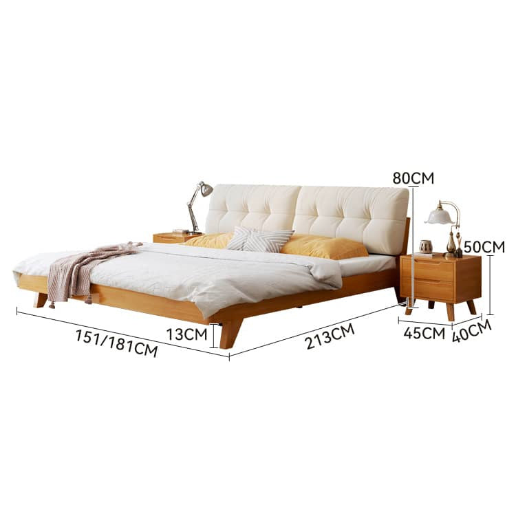 Elegant Solid Wood Bed Frame with Beige & Natural Brown Finish - Pine & Rubber Wood Construction fcf-313