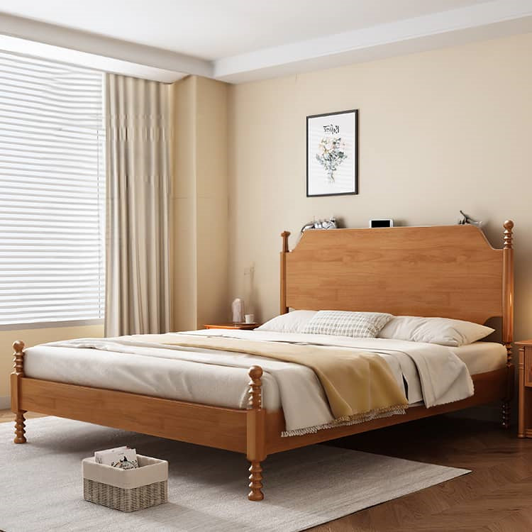 Elegant Light Brown Rubber Wood & Pine Wood Bed Frame fcf-316