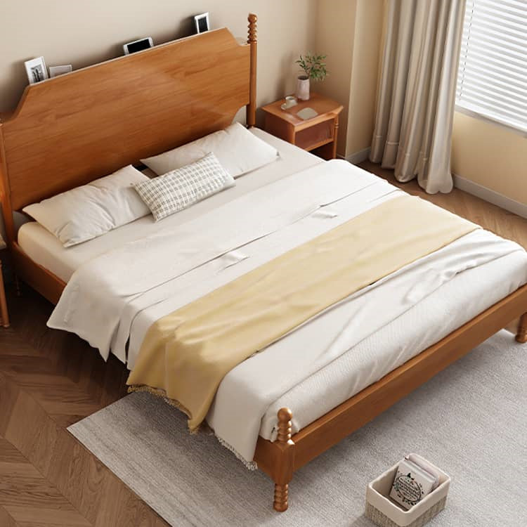 Elegant Light Brown Rubber Wood & Pine Wood Bed Frame fcf-316