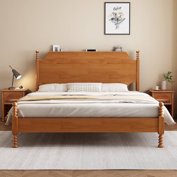 Elegant Light Brown Rubber Wood & Pine Wood Bed Frame fcf-316