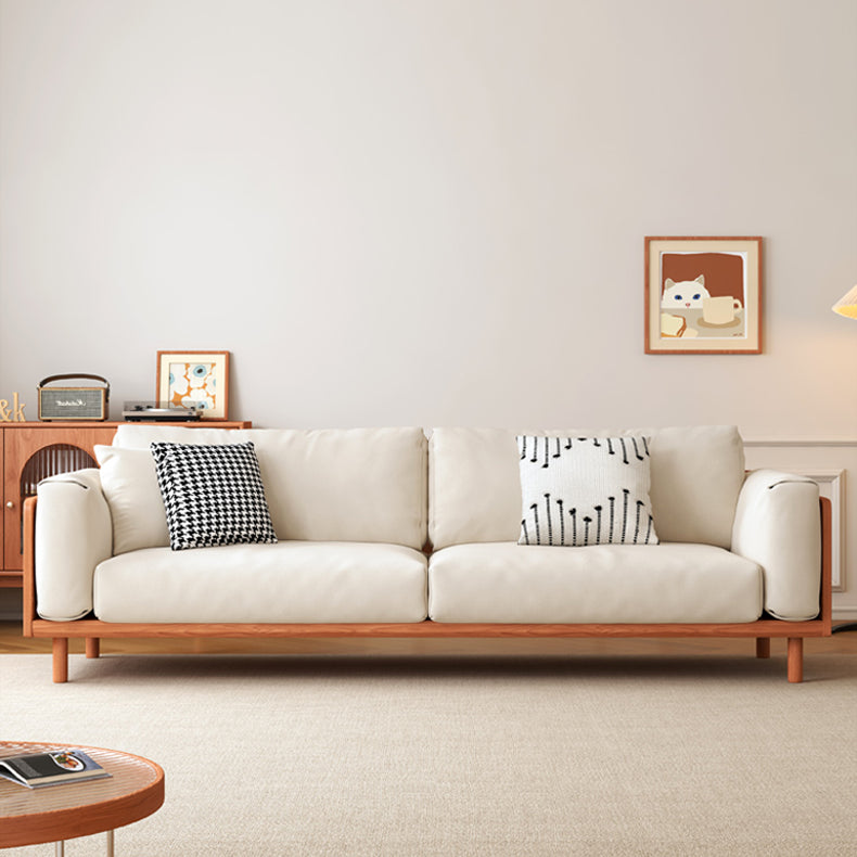 Modern Beige Gray Sofa with Light Brown and Blue Accents Featuring Green Cotton Cushions | Cherry Wood & Ash Wood Frame fcp-1280