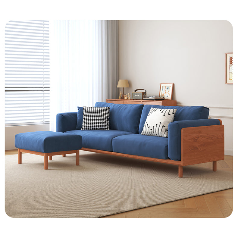 Modern Beige Gray Sofa with Light Brown and Blue Accents Featuring Green Cotton Cushions | Cherry Wood & Ash Wood Frame fcp-1280