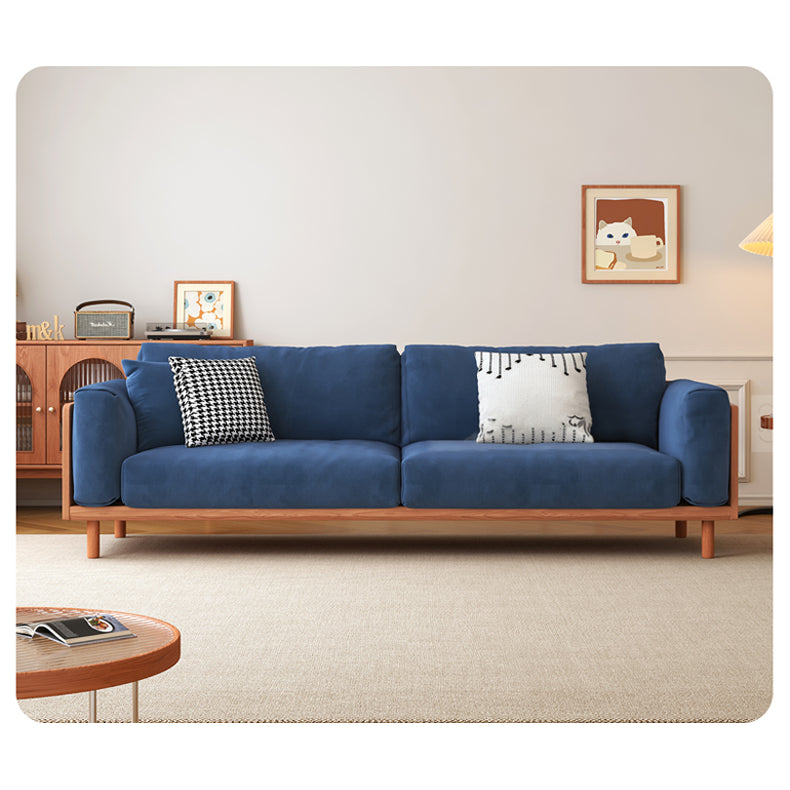 Modern Beige Gray Sofa with Light Brown and Blue Accents Featuring Green Cotton Cushions | Cherry Wood & Ash Wood Frame fcp-1280