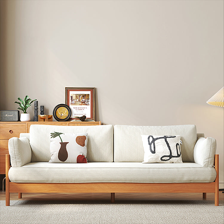 Stylish Beige & Green Corduroy Sofa with Light Brown and Gray Accents - Cherry Wood Frame fcp-1281