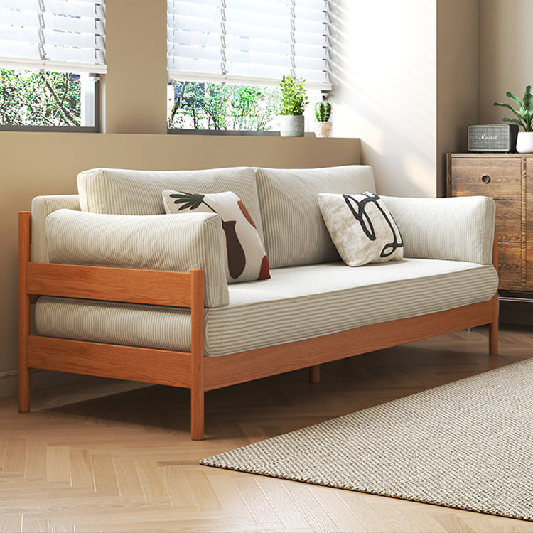 Stylish Beige & Green Corduroy Sofa with Light Brown and Gray Accents - Cherry Wood Frame fcp-1281