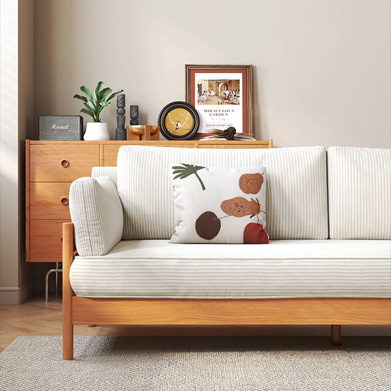 Stylish Beige & Green Corduroy Sofa with Light Brown and Gray Accents - Cherry Wood Frame fcp-1281