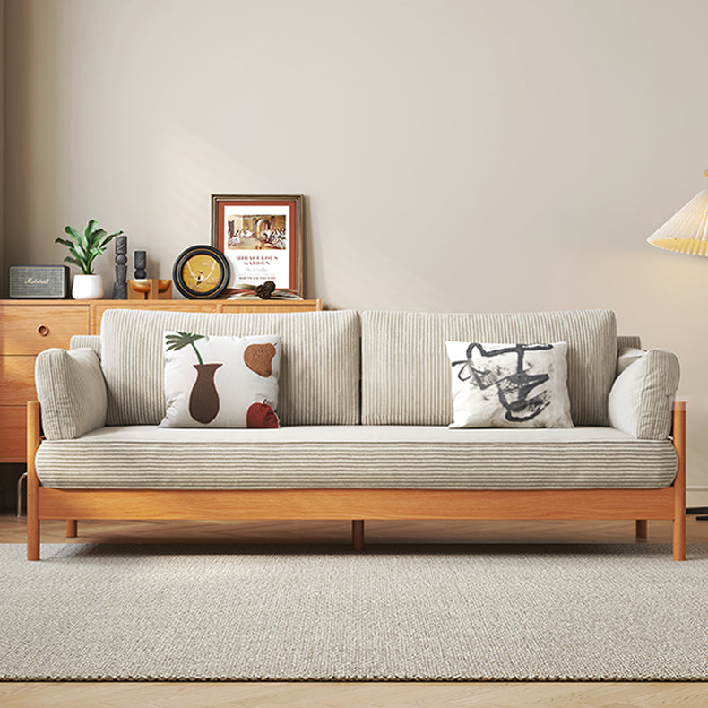 Stylish Beige & Green Corduroy Sofa with Light Brown and Gray Accents - Cherry Wood Frame fcp-1281