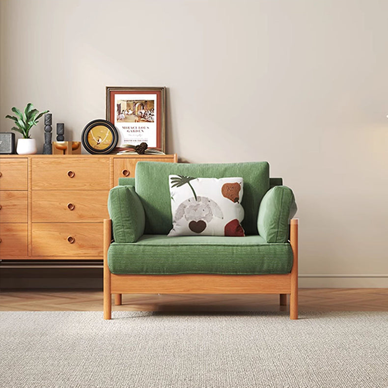 Stylish Beige & Green Corduroy Sofa with Light Brown and Gray Accents - Cherry Wood Frame fcp-1281