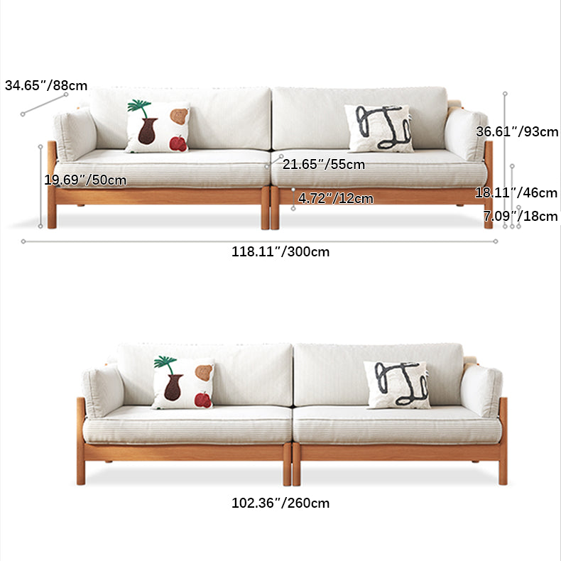 Stylish Beige & Green Corduroy Sofa with Light Brown and Gray Accents - Cherry Wood Frame fcp-1281