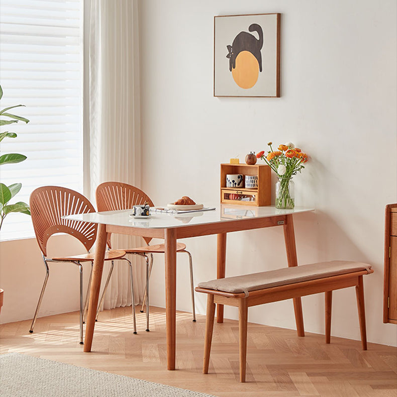 Elegant White & Gray Sintered Stone Table with Cherry Wood Finish - Modern Design fcp-1282