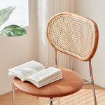 Stylish Light Brown Ash Wood Chair with Rattan Back and Faux Leather Seat fcp-1283