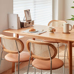 Stylish Light Brown Ash Wood Chair with Rattan Back and Faux Leather Seat fcp-1283