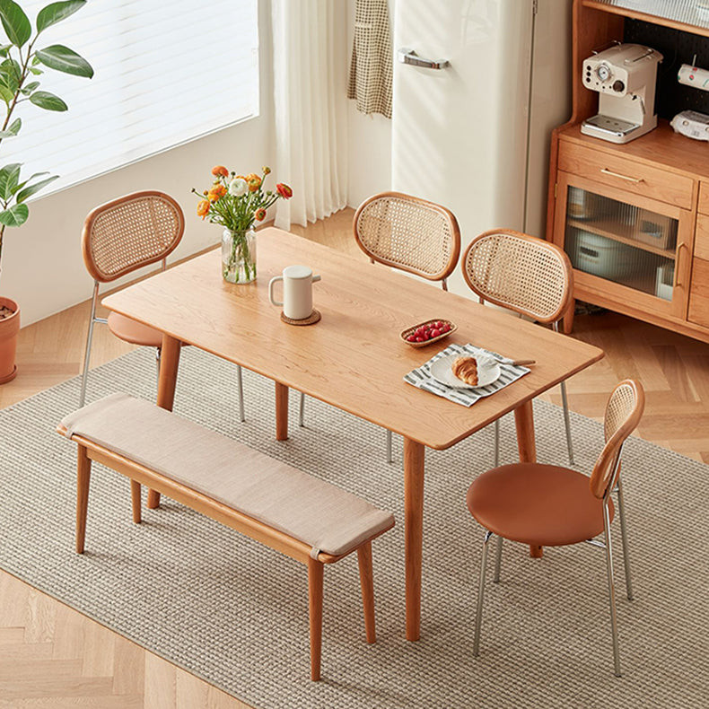 Stylish Light Brown Ash Wood Chair with Rattan Back and Faux Leather Seat fcp-1283